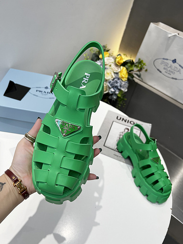 Prada 2022 The latest spring and summer sawnooth Roman woven thick-soled rubber sandals 35-40-c0534899